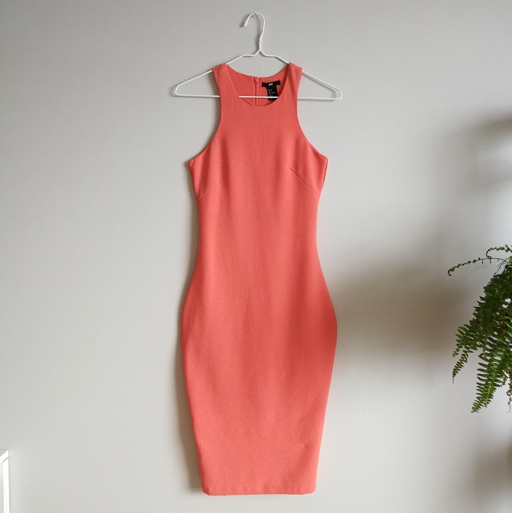 H&M High Neck Racerback Fitted Midi Sheath Dress
